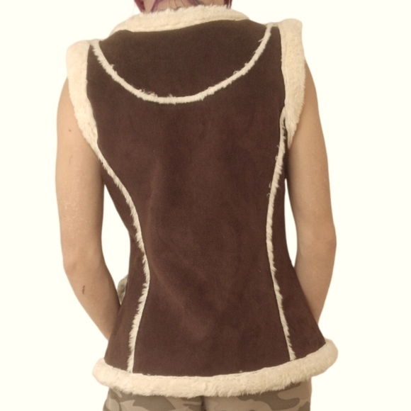 Vero Moda Faux Suede Shearling Vest Brown Cream Small - Picture 5 of 5